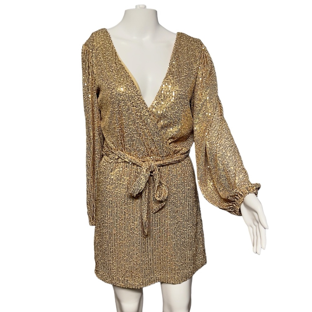 Francesca Miami NWT - Womens Gold Sequin Belted Dress Sz SM